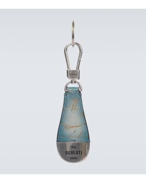 Berluti Logo Leather-Trimmed Keychain - Blue