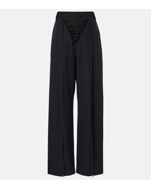Jean Paul Gaultier Lace-Up Wool Wide-Leg Pants - Blue