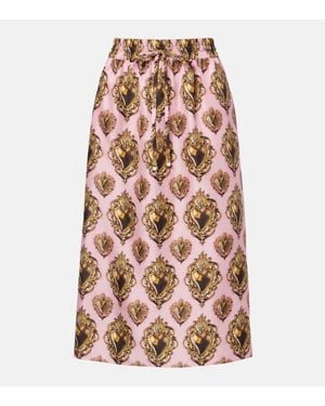 Dolce & Gabbana Jupe Midi Imprimee En Soie - Rose