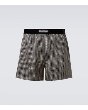 Tom Ford Logo Polka-Dot Silk-Blend Shorts - Grey