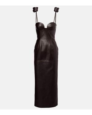 Magda Butrym Floral-Applique Leather Bustier Dress - Black