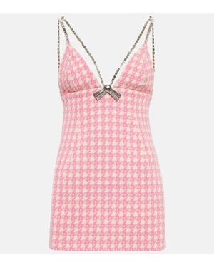 Area Crystal-embellished Houndstooth Wool-blend Tweed Mini Dress - Pink