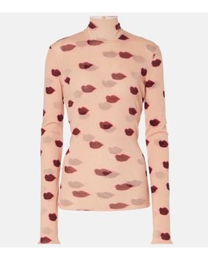 Stella McCartney Printed Cotton Turtleneck Top - Pink