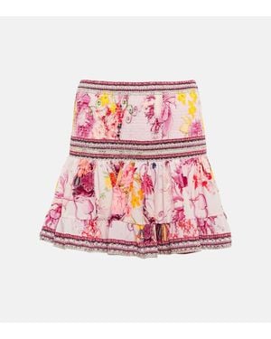 CAMILLA Minifalda De Seda Floral Fruncida - Rosa