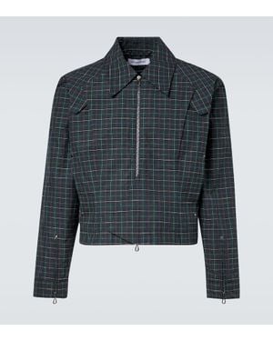 Kiko Kostadinov Kraner Checked Cropped Cotton-Blend Blouson - Blue