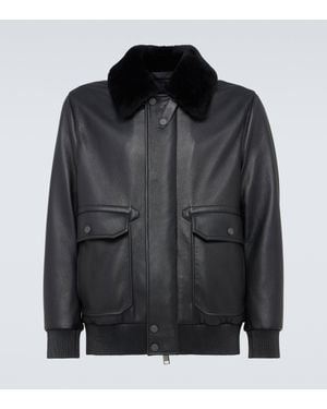 Brioni Shearling-Trimmed Leather Bomber Jacket - Black