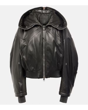 The Attico Oversized Leather Bomber Jacket - Black