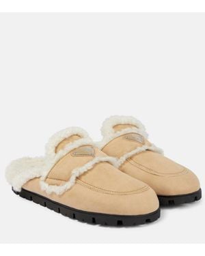 Prada Slippers Aus Veloursleder - Natur