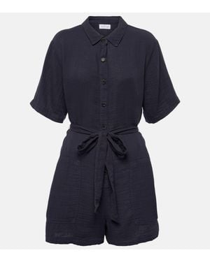 Velvet Dane Belted Romper - Blue