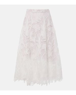 Oscar de la Renta Floral Guipure Lace Midi Skirt - White