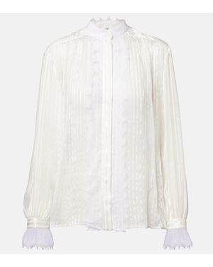 Chloé Gathered Lace-Trimmed Silk Blouse - White
