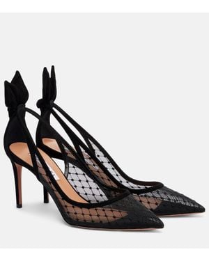 Aquazzura Bow Tie 85 Suede-Trimmed Mesh Court Shoes - Black