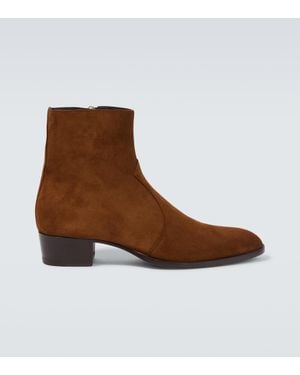 Saint Laurent Ankle Boots Wyatt Aus Veloursleder - Braun