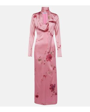 Blumarine Printed Silk-Blend Satin Maxi Dress - Pink