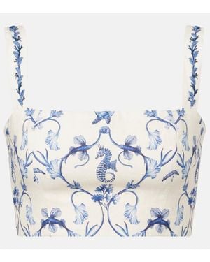 Agua Bendita Cacao Floral Linen Crop Top - Blue