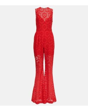 Elie Saab Wide-Leg Guipure Lace Jumpsuit - Red