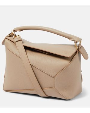 Loewe Puzzle Edge Kleine Schultertasche Aus Strukturiertem Leder - Natur