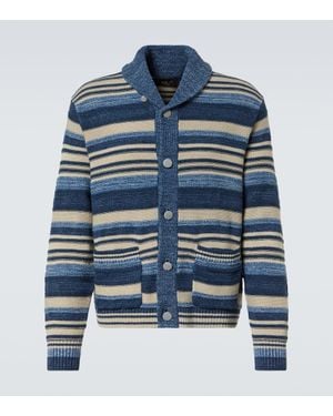 RRL Striped Cotton And Linen Cardigan - Blue