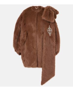 Simone Rocha Asymmetric Embellished Faux Fur Coat - Brown