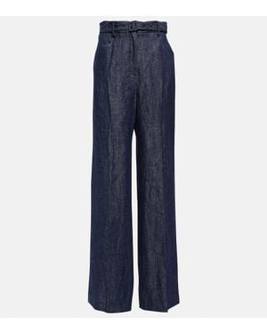 Gabriela Hearst Pantalones Anchos De Lino De Tiro Alto - Azul