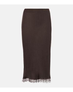 The Row Indira Lace-Trimmed Silk-Blend Midi Skirt - Brown