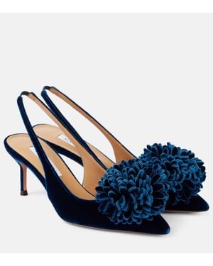 Aquazzura Couturier 65 Velvet Slingback Court Shoes - Blue