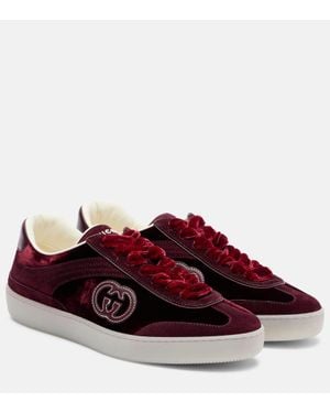Gucci G75 Velvet And Suede Trainers - Red