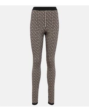 Balmain Knitted Monogram Leggings - Gray