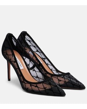 Aquazzura 85 Suede-Trimmed Mesh Pumps - Black