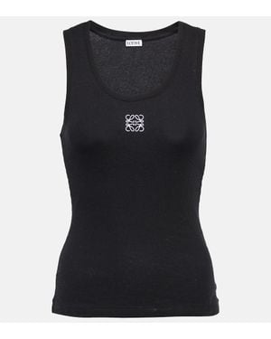 Loewe Anagram-embroidered Ribbed Stretch-cotton Top - Black