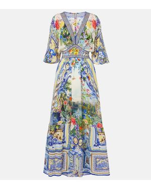 CAMILLA Printed Ruffled Silk Maxi Dress - Blue
