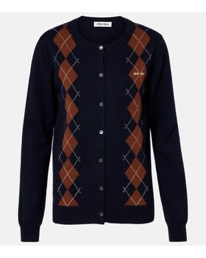 Miu Miu Argyle Cashmere Cardigan - Blue