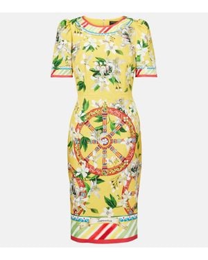 Dolce & Gabbana Printed Cotton-Blend Midi Dress - Yellow