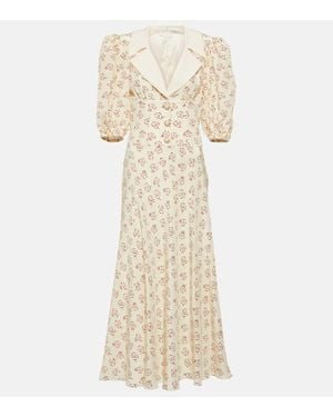Alessandra Rich Vestido Midi De Seda Con Lunares - Neutro