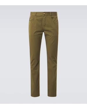 Saint Laurent Pantalones Slim De Algodon De Tiro Medio - Verde