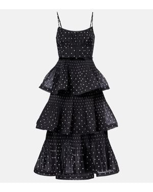 Zimmermann Polka-Dot Tiered Midi Dress - Black