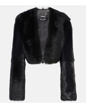 Dolce & Gabbana Cropped Shearling Jacket - Black