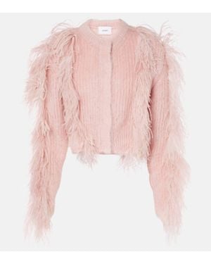 Erdem Feather-trimmed Mohair-blend Cardigan - Pink