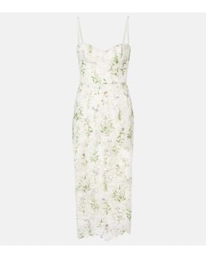 Monique Lhuillier Floral Lace Corset Dress - White