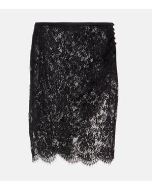 Saint Laurent Wrap Lace Pencil Skirt - Black