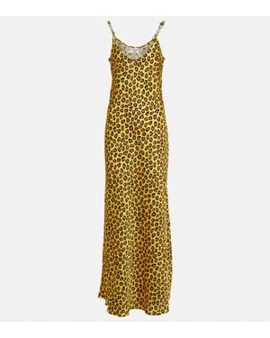 Rabanne Chain-Detail Leopard-Print Satin Slip Dress - Metallic