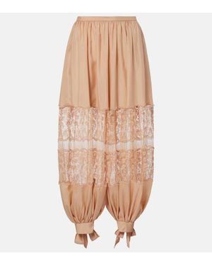 Chloé Lace-Trimmed Silk Palazzo Trousers - Pink