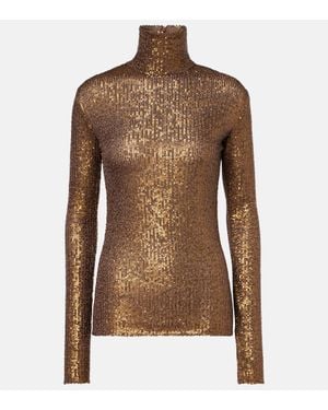 Norma Kamali Top A Col Roule A Sequins - Marron