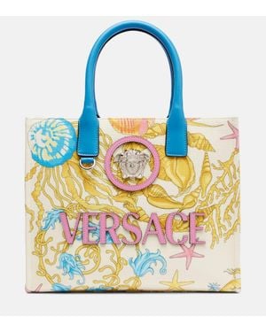 Versace La Medusa Small Printed Canvas Tote Bag - Blue