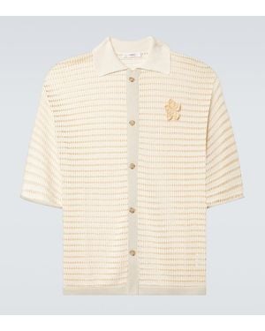 Commas Crochet Floral-Applique Open-Knit Shirt - Natural