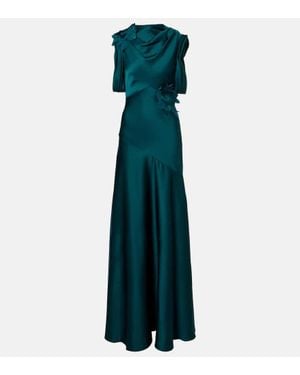 Erdem Robe Longue En Satin - Vert