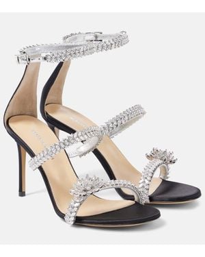 Mach & Mach Crystal Flower Embellished Satin Sandals - White