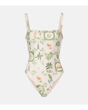 Agua Bendita Limon Printed Ruffled Swimsuit - Metallic