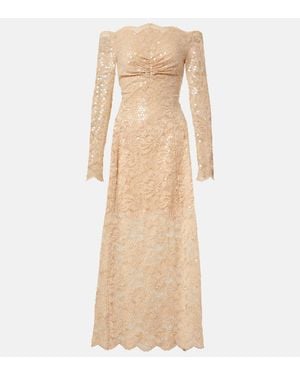 Rabanne Sequined Off-Shoulder Lace Maxi Dress - Natural