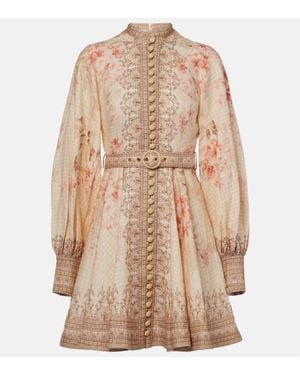 Zimmermann Vestido Corto Illuminate De Lino Floral - Neutro